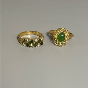 Costume Jewelry Gold-Tone Green Stone Floral Ring (Pair)